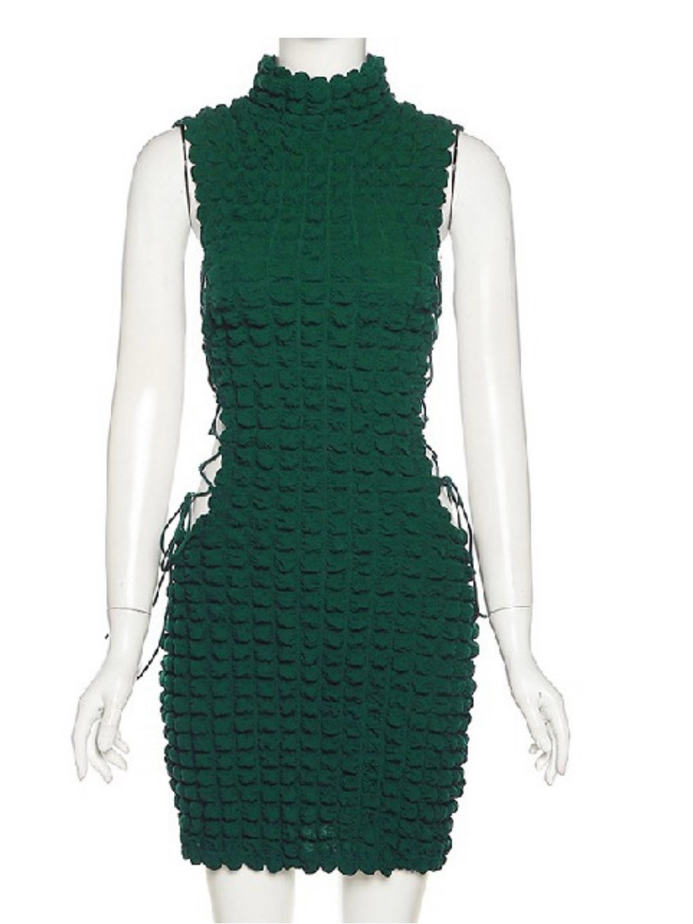 Sleeveless Textured Green Bodycon Dress